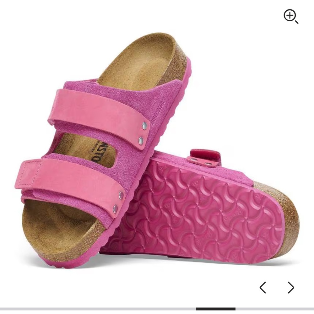 Birkenstock hot pink Velcro leather/suede 2-strap suede Sandals 36 6